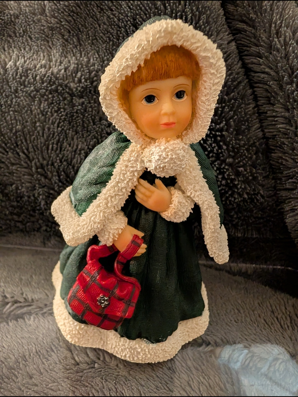 Kmart Gift Gallery Keep Sake Green Hooded Holiday Doll with Red Plaid Purse